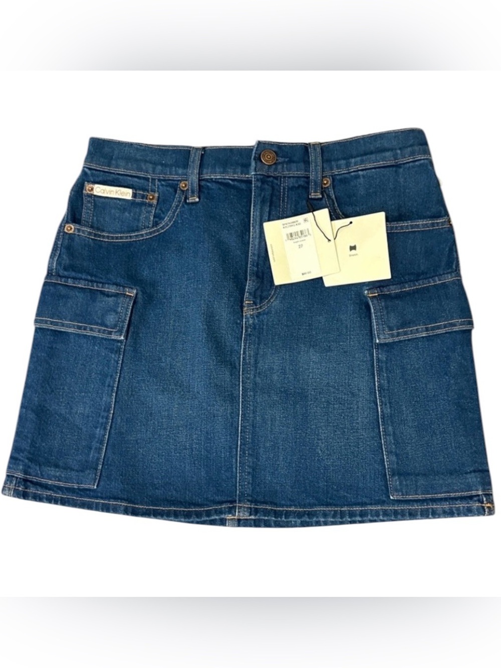 NWT Calvin Klein Stretch Denim Cargo Mini Skirt Size 27